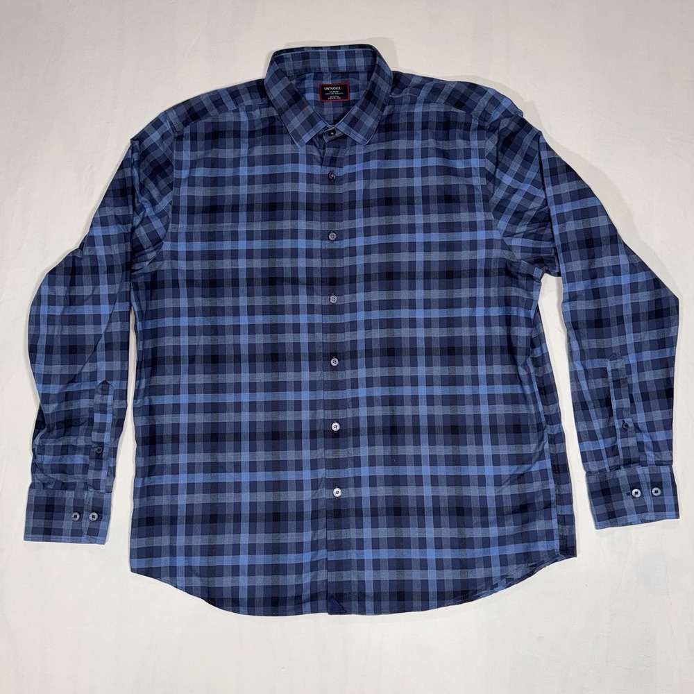 Untuckit Long Sleeve Plaid Button Shirt XL Blue Shirt Length